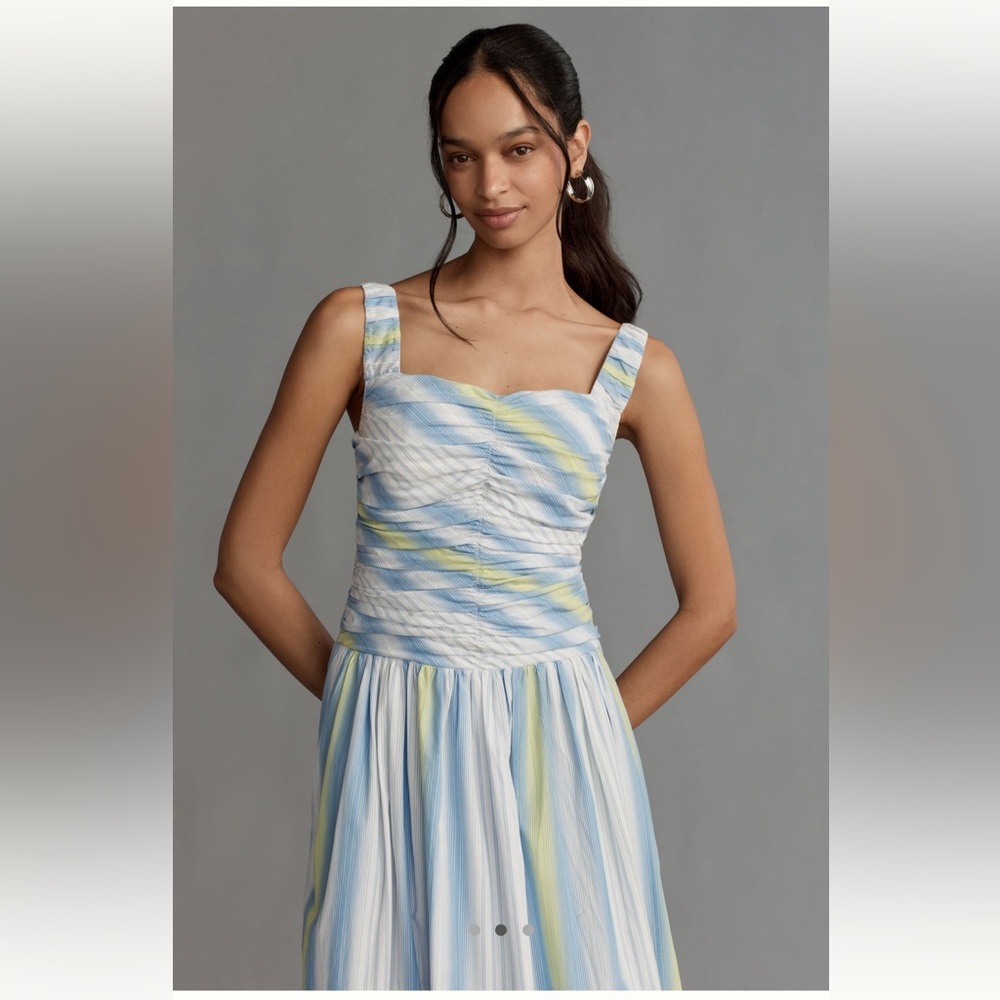 NWT Anthropologie Square-Neck Drop-Waist Maxi Dress size medium Blue